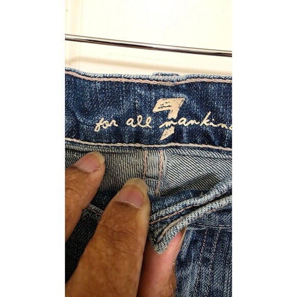 7 For All Mankind Flare Women's Blue Bootcut Jeans Size 29 Distressed Denim - Picture 7 of 10